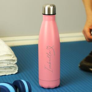 Personalised Heart Metal Insulated Drinks Bottle Pink