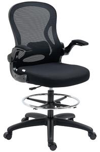 Vinsetto Adjustable Standing Desk Chair with Flip-up Armrests Lumbar Support Armrests Adjustable Footrest Ring Black