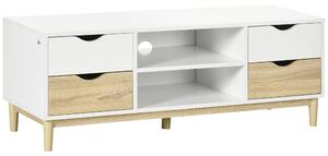HOMCOM Modern TV Stand Unit for TVs up to 55" with Storage Shelves and Drawers, 120cmx40cmx44.5cm, White and Natural