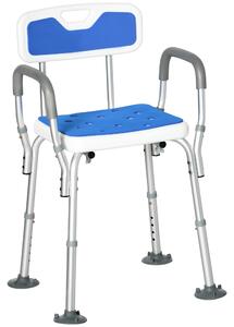 HOMCOM EVA Padded Shower Chair for the Elderly and Disabled, Height Adjustable Shower Stool with Back and Arms, 4 Suction Foot Pads, Blue