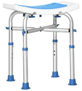 HOMCOM Shower Chair for Elderly and Disabled, Adjustable Padded Shower Stool with Built-in Handle and Non-slip Suction Foot Pads, Blue