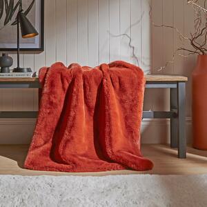 Silky Soft Faux Fur Throw Orange Umber