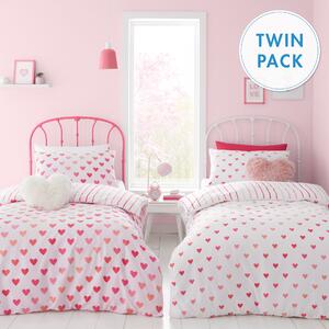 Catherine Lansfield Set of 2 Hearts and Stripes Reversible Duvet Cover and Pillowcase Sets MultiColoured