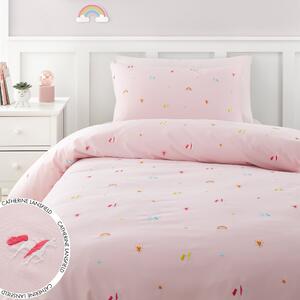 Catherine Lansfield Embroidered Unicorn Pink Microfibre Duvet Cover and Pillowcase Set Pink