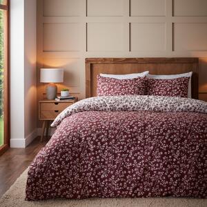 Catherine Lansfield Grace Floral Leaf Brushed Duvet Cover Bedding Set Red