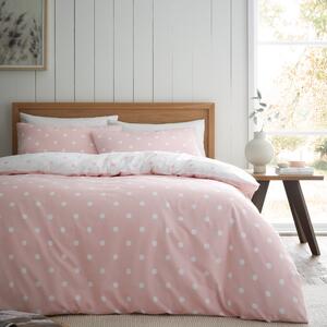 Catherine Lansfield Polka Dot Brushed Duvet Cover Bedding Set Pink