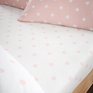 Catherine Lansfield Polka Dot Brushed Bed Linen Fitted Sheet Pink