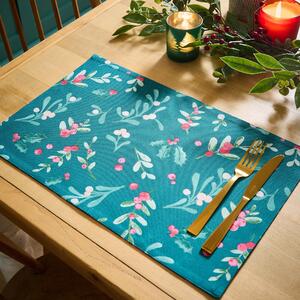 Catherine Lansfield Holly And Mistletoe Four x Placemat Green