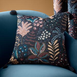 Catherine Lansfield Exotic Leaves Tassel 45cm x 45cm Filled Cushion Black