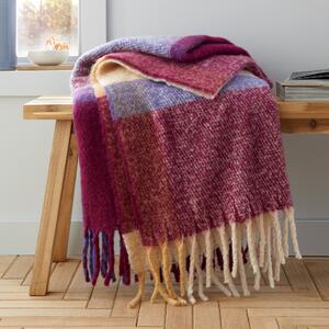 Catherine Lansfield Faux Mohair Check 130cm x 170cm Throw Plum