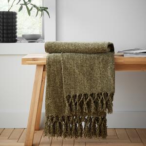 Catherine Lansfield Wilson Plain Chenille 130cm x 170cm Throw Olive