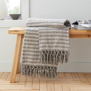 Catherine Lansfield Stripe Chenille Tassel 130cm x 170cm Throw Grey