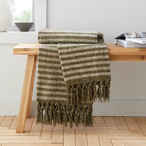 Catherine Lansfield Stripe Chenille Tassel 130cm x 170cm Throw Olive