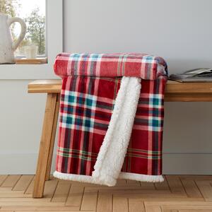 Catherine Lansfield Kelso Check Sherpa Lined 130cm x 170cm Throw Red