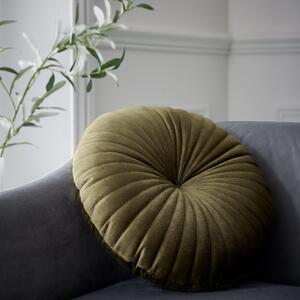 Catherine Lansfield Velvet Round Cushion 40cm Filled Cushion Olive