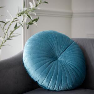 Catherine Lansfield Velvet Round Cushion 40cm Filled Cushion Teal