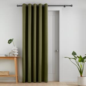 Catherine Lansfield Wilson Velvet Thermal Ready Made Eyelet Door Curtain Olive