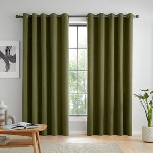 Catherine Lansfield Wilson Velvet Thermal Ready Made Eyelet Blackout Curtains Olive