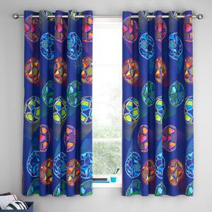 Catherine Lansfield Bright Football Duel Sided 66'' x 72'' Ready Made Eyelet Curtains Navy