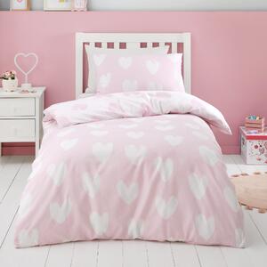 Catherine Lansfield Hearts Brushed Duvet Cover Bedding Set Pink White