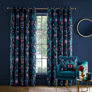 Catherine Lansfield Mya Tropical Birds Ready Made Eyelet Blackout Curtains Navy