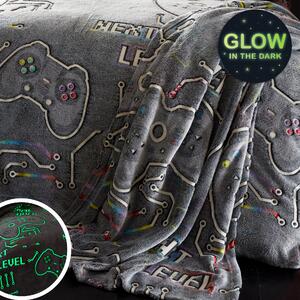 Catherine Lansfield Game Over Fleece Glow in the Dark 130cm x 170cm Throw Black