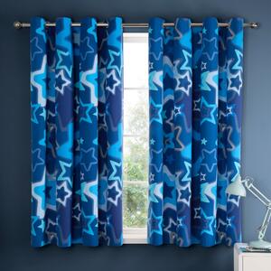 Catherine Lansfield Ombre Star Duel Sided 66'' x 72'' Ready Made Eyelet Curtains Blue