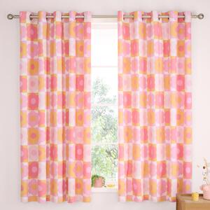 Catherine Lansfield Retro Daisy Duel Sided 66'' x 72'' Ready Made Eyelet Curtains Pink