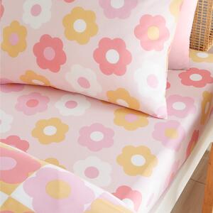 Catherine Lansfield Retro Daisy Bed Linen Fitted Sheet Pink