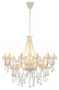 Chandelier with Beads White 12 x E14 Bulbs