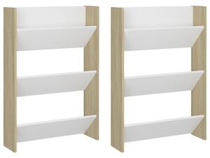 Wall Shoe Cabinets 2 pcs White&Sonoma Oak 60x18x90cm Engineered Wood