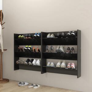 Wall Shoe Cabinets 2 pcs High Gloss Black 80x18x90cm Engineered Wood
