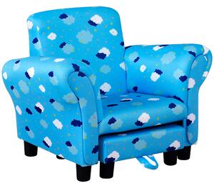 HOMCOM Childrens Sofa Mini Sofa Wood Frame w/ Footrest Anti-Slip Legs High Back Arms Bedroom Playroom Furniture Cute Cloud Star Blue