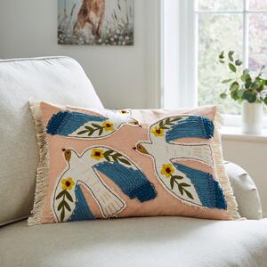 Heart Soul Applique Birds Cushion, 30x50 Peach