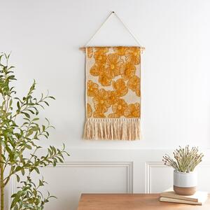 Embroidered Flower Ochre Wall Hanging Natural