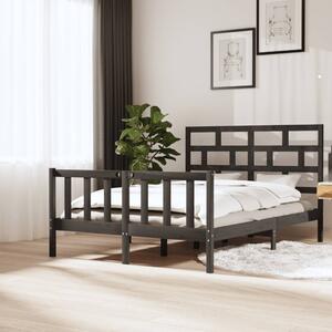 Bed Frame without Mattress Grey Solid Wood Pine King Size