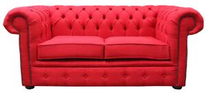 Chesterfield Original 2 Seater Sofa Settee Charles Ruby Red Linen Fabric In Classic Style