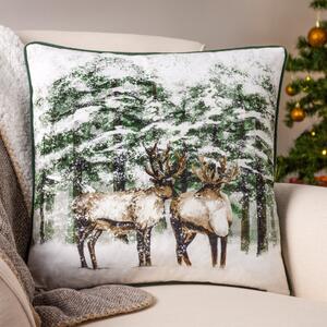 Furn. Classic Reindeer Square Cushion green