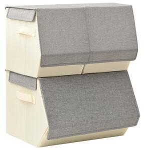 Stackable Storage Box Set of 3 Pieces Fabric Grey & Cream