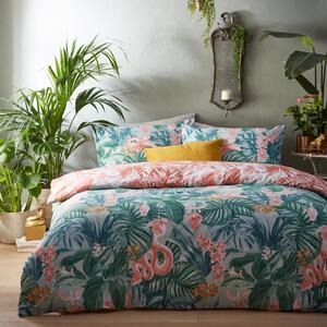 Furn. Medinilla Sage Duvet Cover & Pillowcase Set Green/Pink