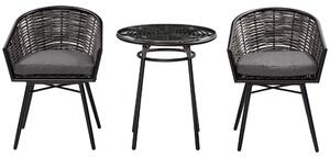 Outsunny Rattan Bistro Set 2-Seater Wicker Garden Furniture Round Table for Patio and Balcony w/ Cushions, Grey