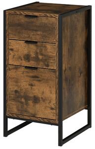 HOMCOM Industrial 3-Drawer Storage Chest Cabinet Organizer Metal Frame Freestanding Unit, Perfect for Bedroom Living Room, Brown