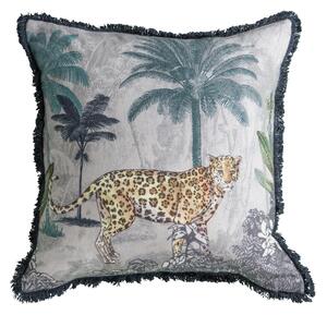 Fringed Leopard cotton velvet Cushion MultiColoured