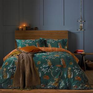 Furn. Riva Forest Fauna Emerald Duvet Cover and Pillowcase Set Green, Brown and White
