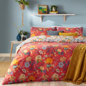 Furn. Azalea Red Reversible Duvet Cover and Pillowcase Set Red/Blue/Yellow