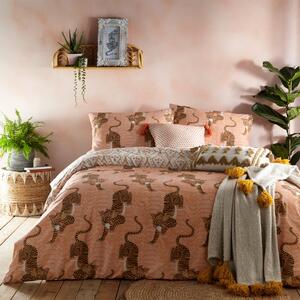 Furn. Tibetan Tiger Coral Reversible Duvet Cover and Pillowcase Set Orange
