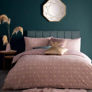 Furn. Pink and Gold Bee Deco Reversible Duvet Cover and Pillowcase Set Pink and Gold