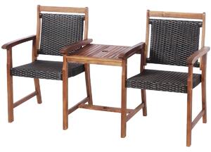 Costway 3 Pcs Wooden Furniture Set with Umbrella Hole for Outdoor