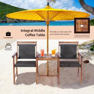 Costway 3 Pcs Wooden Furniture Set with Umbrella Hole for Outdoor
