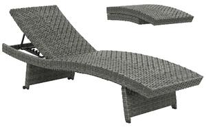 Outsunny Outdoor PE Rattan Sun Lounger, Folding Wicker Garden Lounger Recliner with 4-Level Adjustable Backrest, Rolling Sunbed Lounge Chair with Wheels, Non-Slip Legs for Balcony, Beach, Mixed-grey